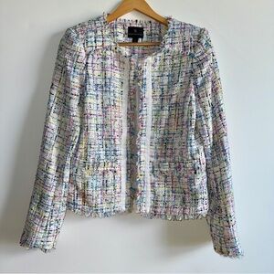 Worthington Textured Fringe Tweed Blazer Size Small Open Front Spring Jacket